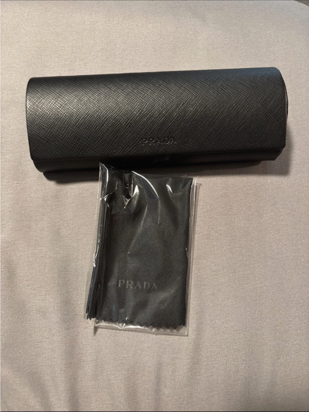 Prada Black Textured Eyewear Case with Branded Cloth
